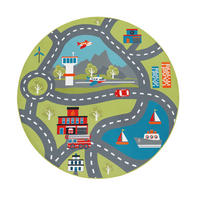 KINDERTEPPICH waschmaschinenwaschbar Verkehrsinfrastruktur‑Muster Kinderzimmer schmutzabweisend Grün Rund 160D - Grün, Textil (160/160cm) - KADIMA DESIGN