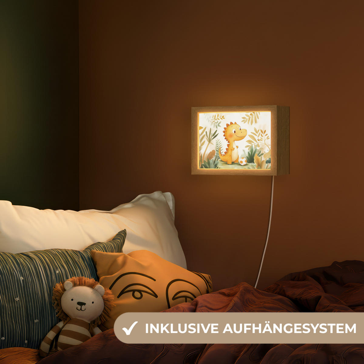 NACHTTISCHLAMPE Dino - Fußball - Orange 20x15 cm - Beige, Holzwerkstoff (8/20/15cm)