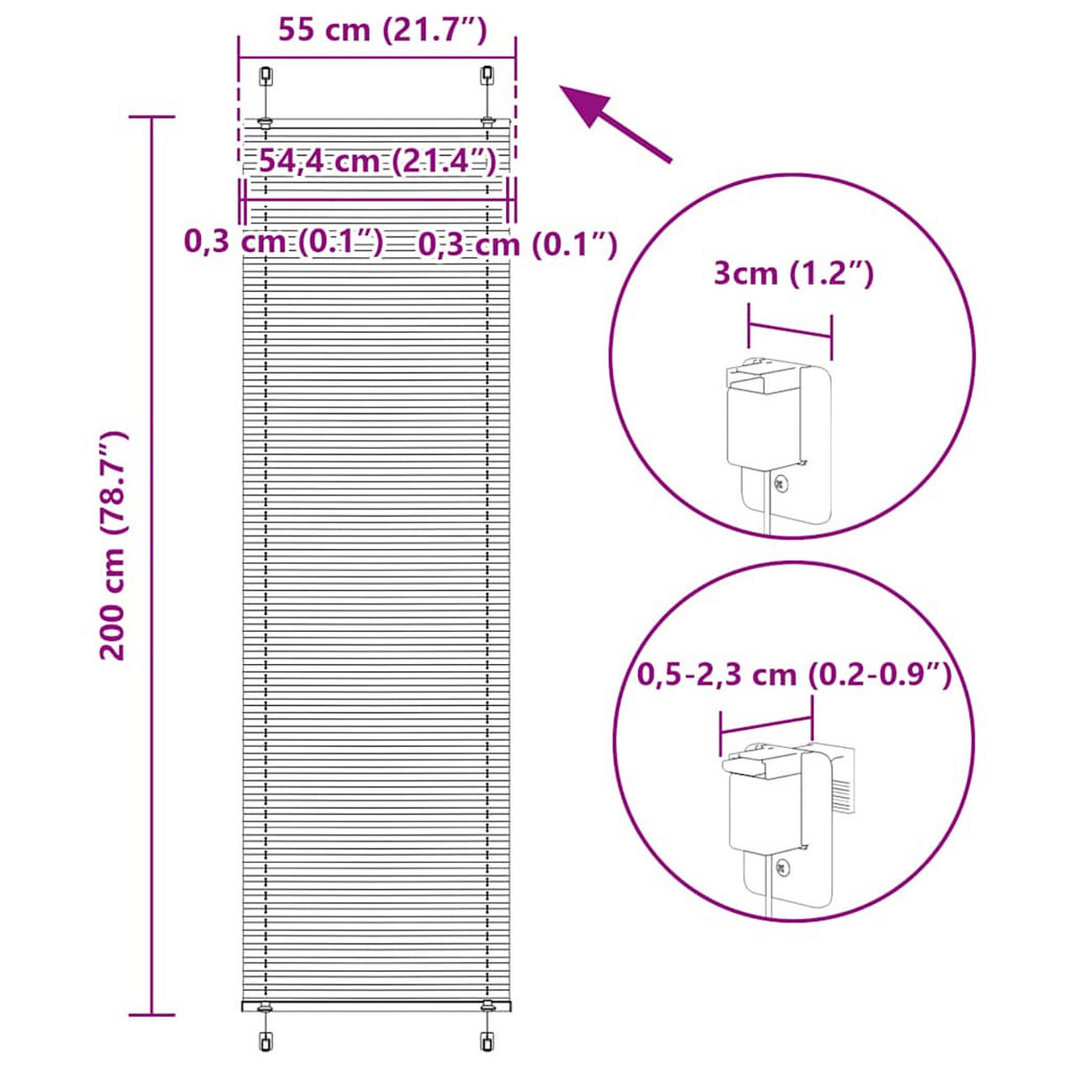 PLISSEE 55/200 cm Stoffbreite 54,4 cm aus Polyester Weiß - Weiß, Textil (55/200cm) - vidaXL