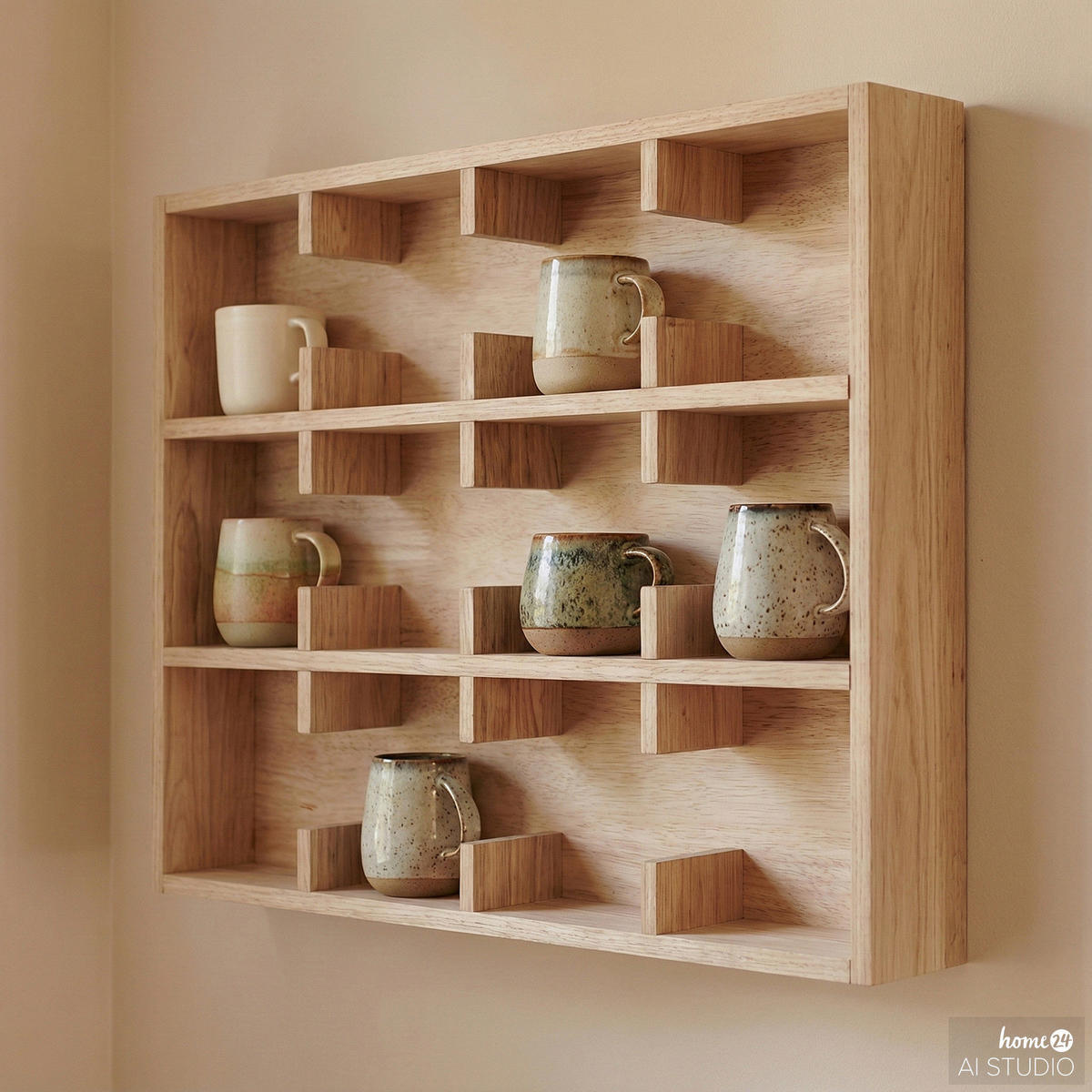 FURNIERTES TASSENREGAL - Tanne - Braun, Holzwerkstoff (63/48/12cm) - home24