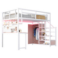 HOCHBETT 140/200 cm mit Schreibtisch, Regal, Stauraumtreppe, Kleiderschrank, Lichtleiste und Steckdosen, Weiß - Weiß, Holzwerkstoff (140/200cm) - Redom