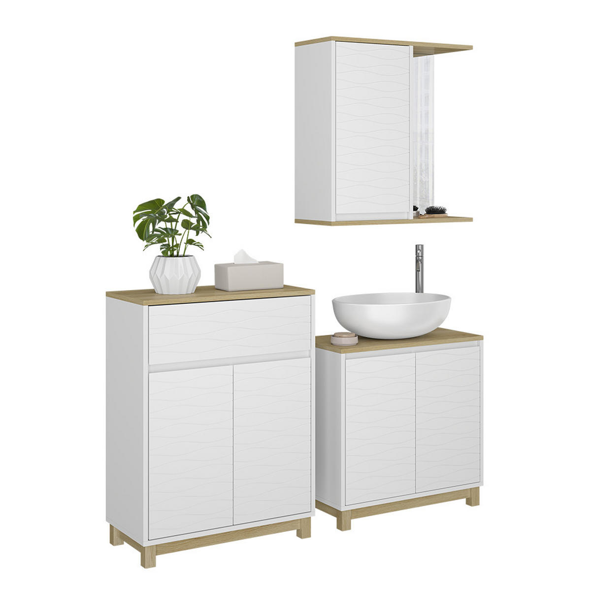 BADMÖBEL-SET Livia Weiß/Eiche 3 Teile, mit Midischrank - Eichefarben/Weiß, Holzwerkstoff (60/60/30cm) - Vicco