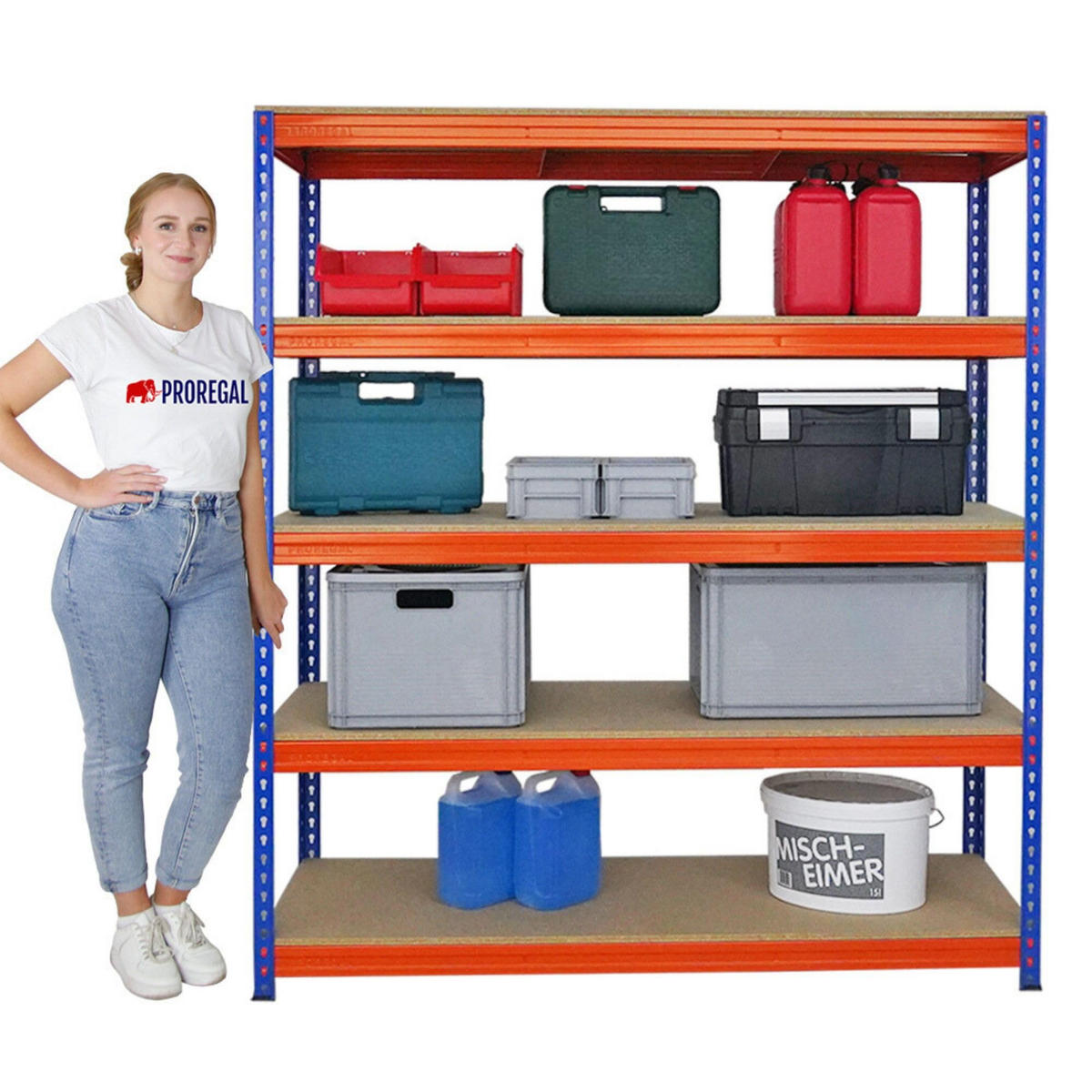 SCHWERLASTREGAL Bison 2er-Set mit 2x 200x180x60 cm 5 Fachböden Fachlast 600 kg Blau-Orange - Orange, Metall (360/200/60cm) - PROREGAL