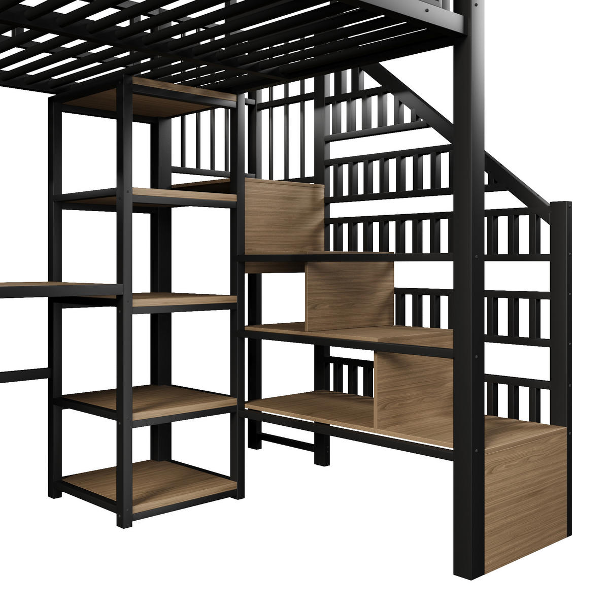 HOCHBETT 140x200cm Schwarz Mit Schreibtisch USB & LED - Schwarz, Metall - FLIEKS