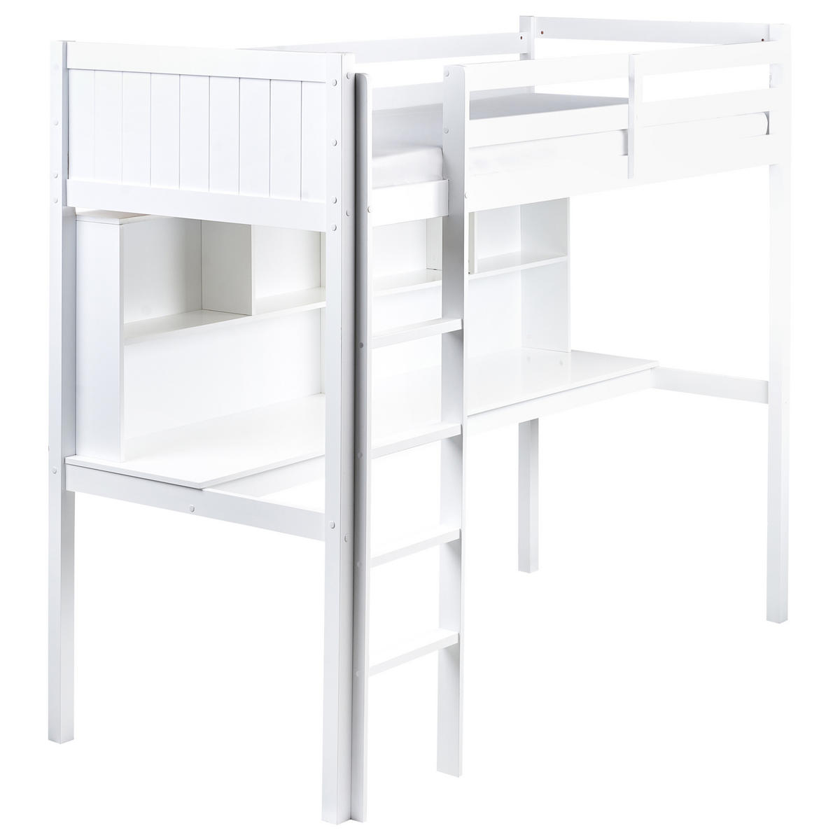 HOCHBETT MIT SCHREIBTISCH 90x200 cm Weiß Foucamont - Weiß, Holz (90/200cm) - Beliani