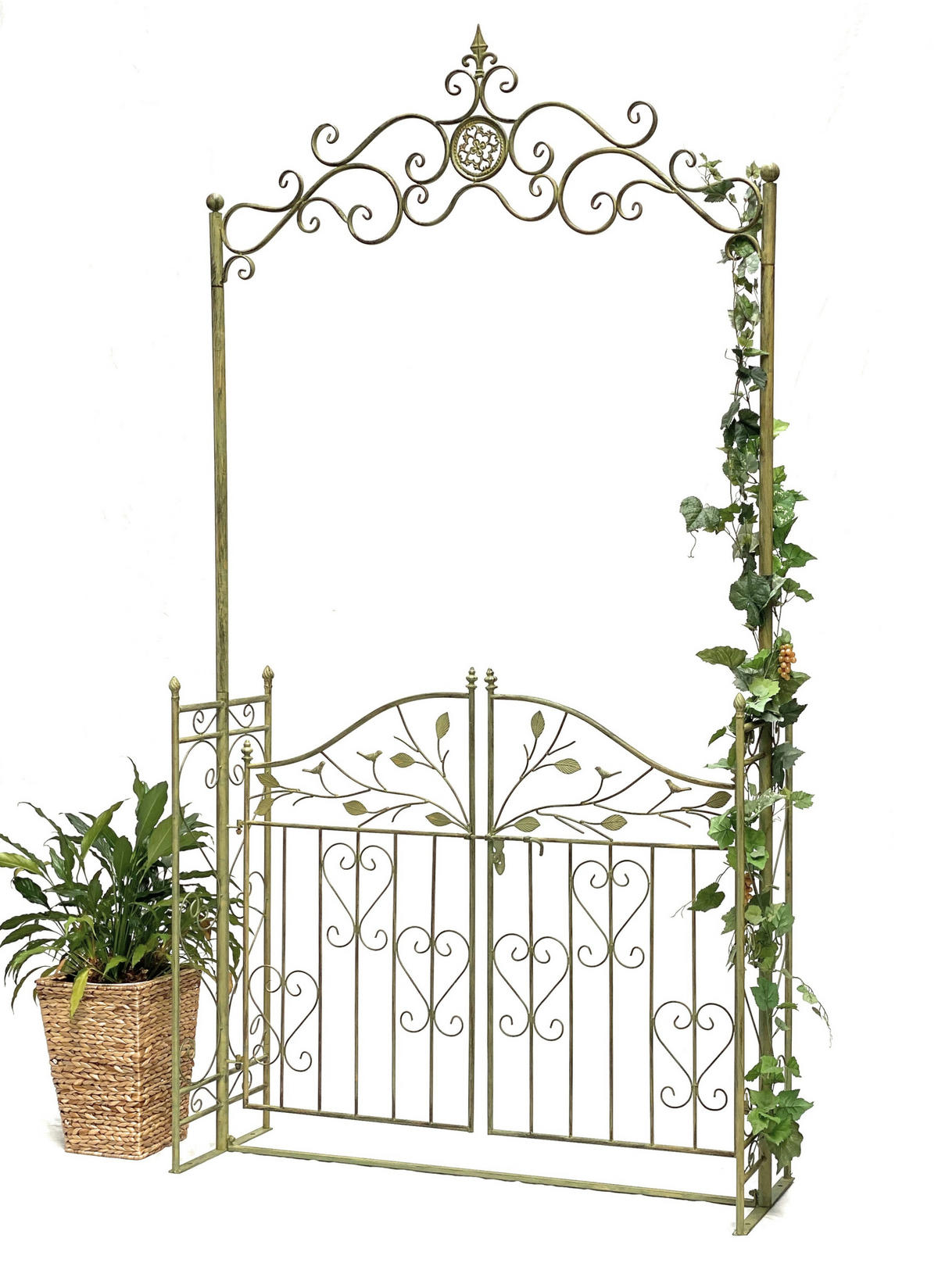 ROSENBOGEN mit Tür Wetterfest Metall Breite 130 cm Grün 93997 - Grün, Metall (130/250/40cm) - DanDiBo