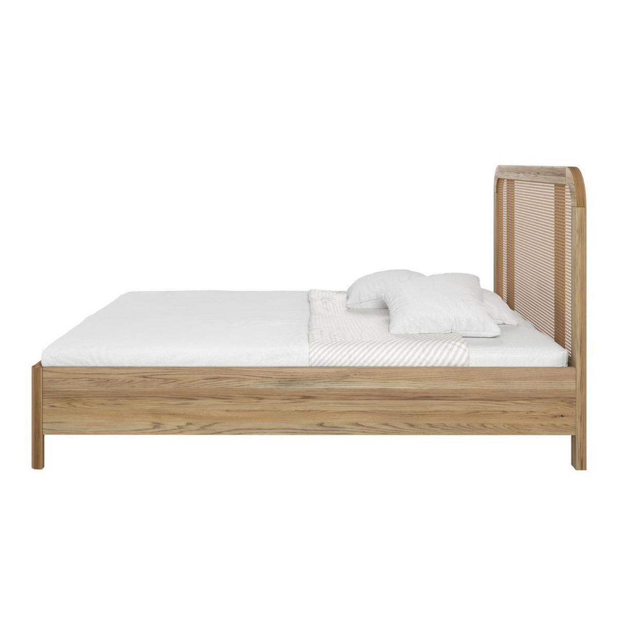 MASSIVHOLZBETT Harmark, Rattan - Kopfteil, Eiche Antik - geölt, 180x200 - Eiche Wotan, Eichenholz/Holz (180/200cm) - Skandica