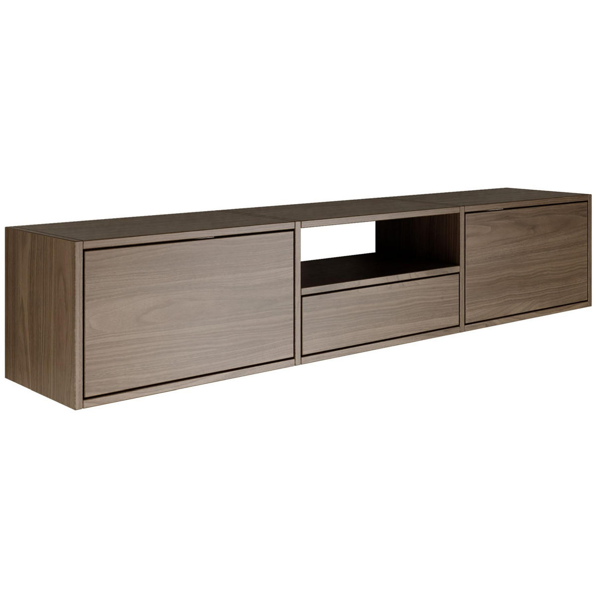 TV-LOWBOARD hängend, 3 Klappen und Ablage, Walnuss, 150 cm - Dunkelbraun, Holzwerkstoff (150.1/30/30cm) - Selsey