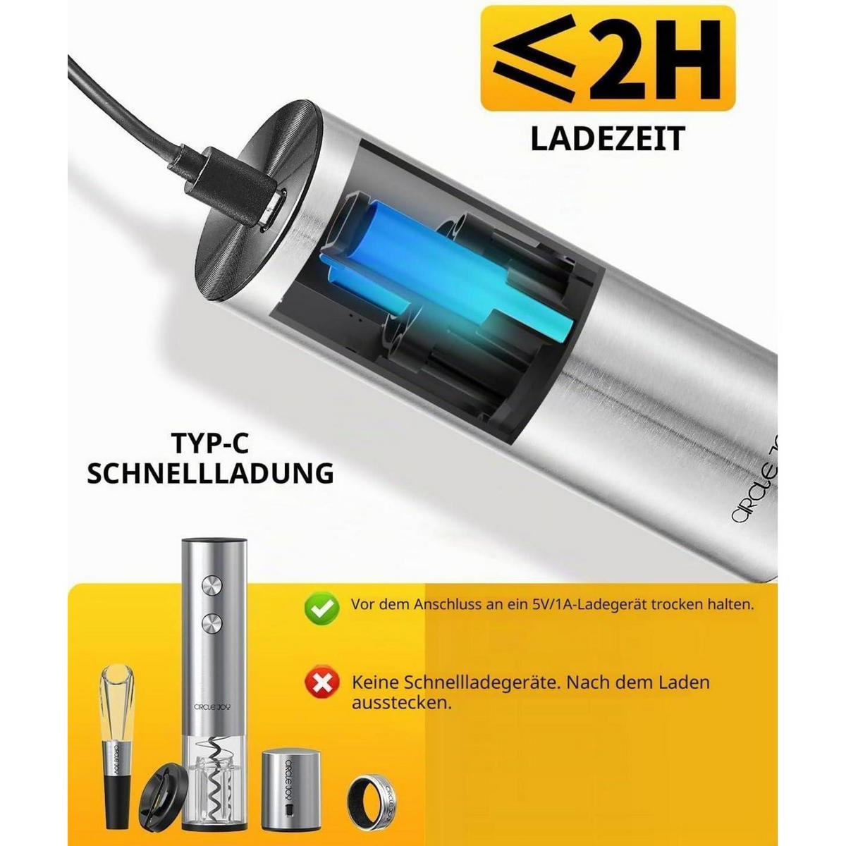 ELEKTRISCHER Weinflaschenöffner 5-teiliges Set Silber - Silberfarben, Metall (20.3cm)