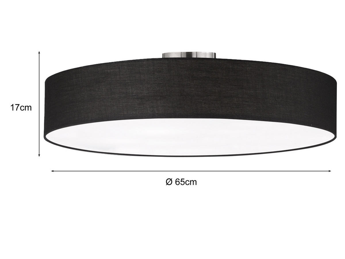 LED-DECKENLAMPE Ø65cm, Lampenschirm Stoff Schwarz - Schwarz, Textil (65/65/17cm) - meineWunschleuchte