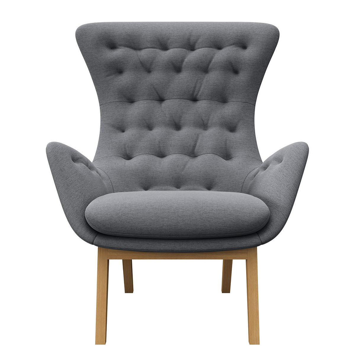 SESSEL - Webstoff - Eichefarben/Grau, Eichenholz/Holz (85/101/93cm) - home24