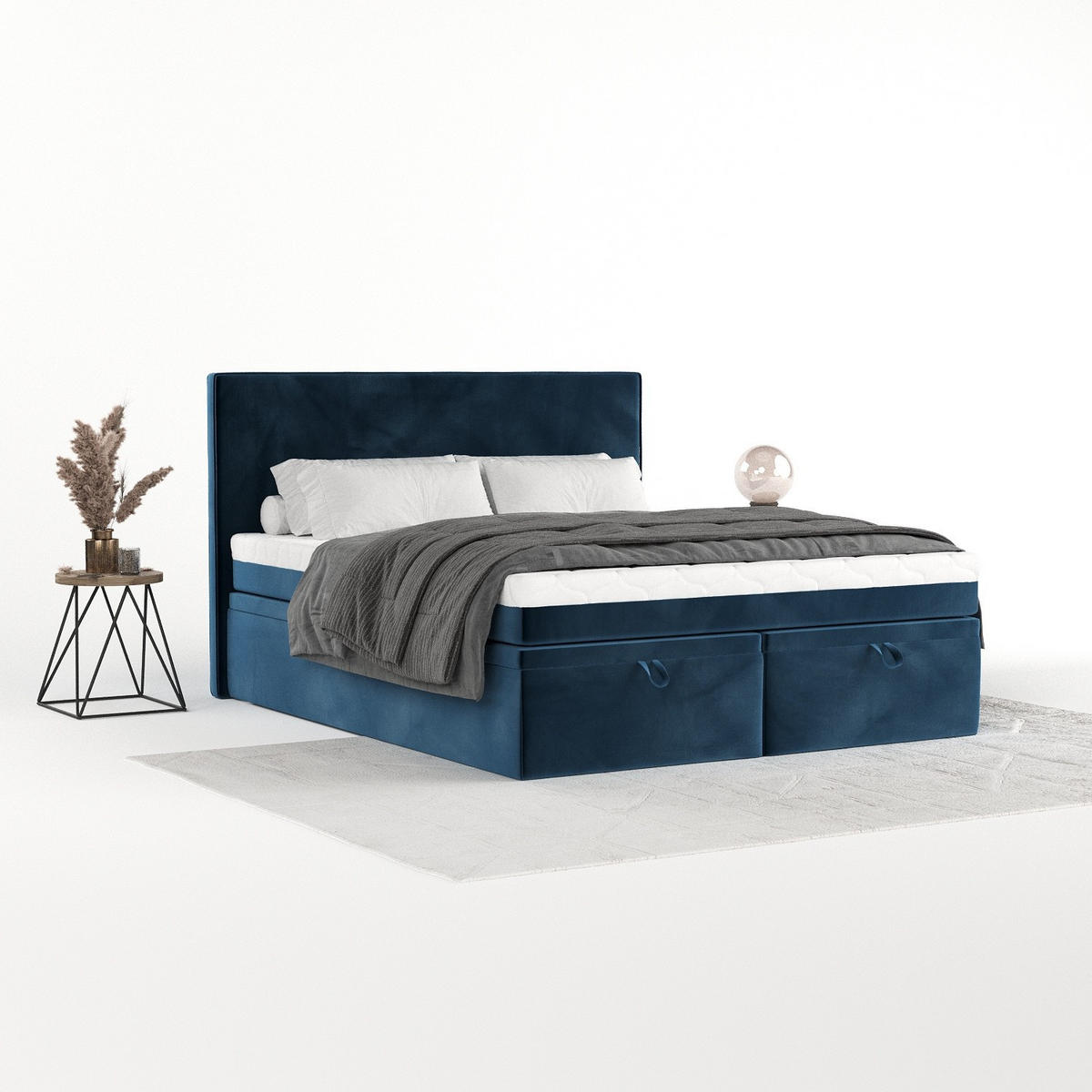 BOXBETT Zalla 140/200 cm Dunkelblau im Kronos Stoff - Schwarz/Dunkelblau, Holz/Holzwerkstoff (140/200cm) - AltaBeds