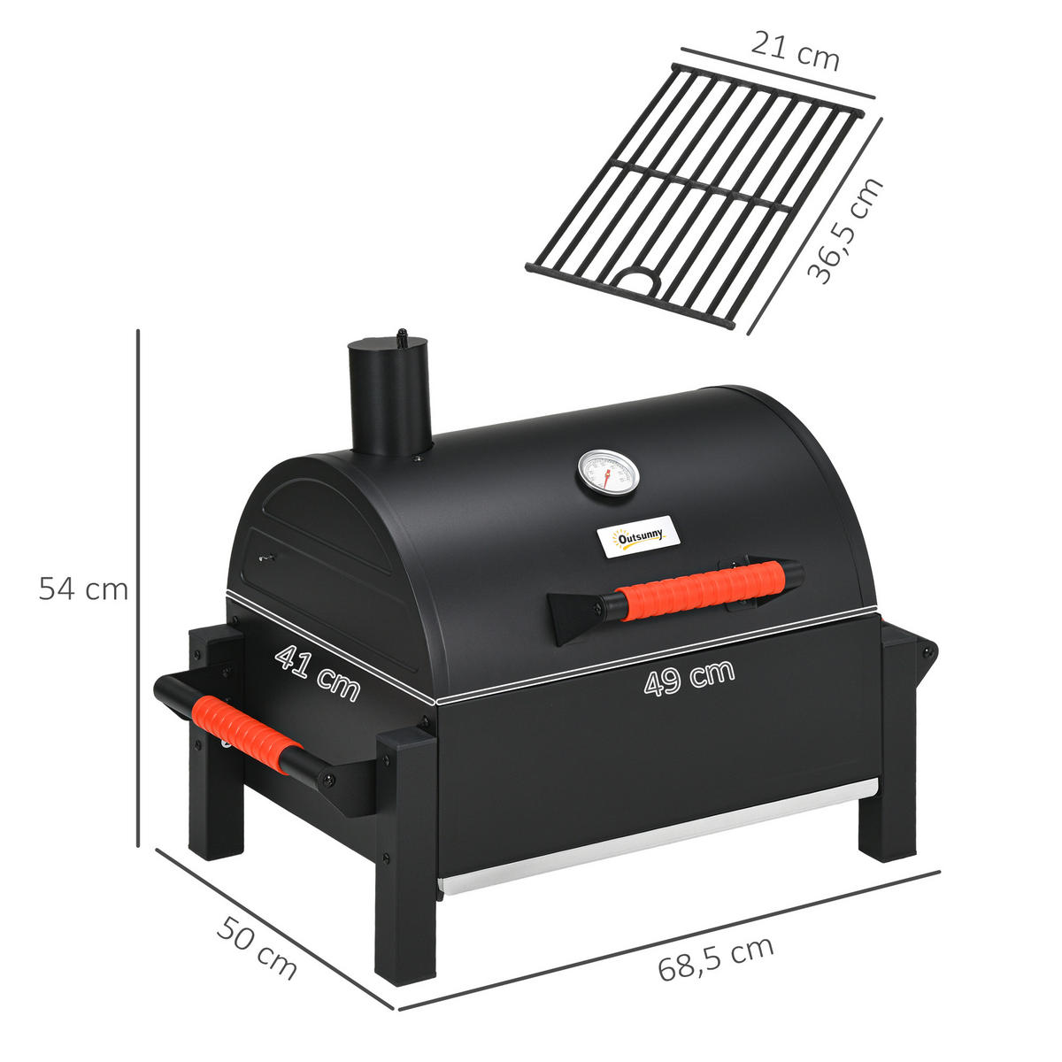 HOLZKOHLEGRILL - Schwarz, Metall (50/54/68.5cm) - Outsunny
