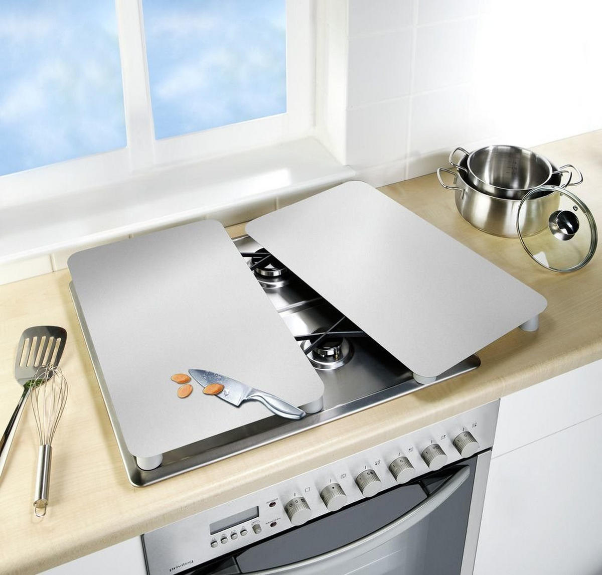 HERDABDECKPLATTEN aus Glas Silver 52/30 cm - Silberfarben, Glas (30/52cm) - Wenko