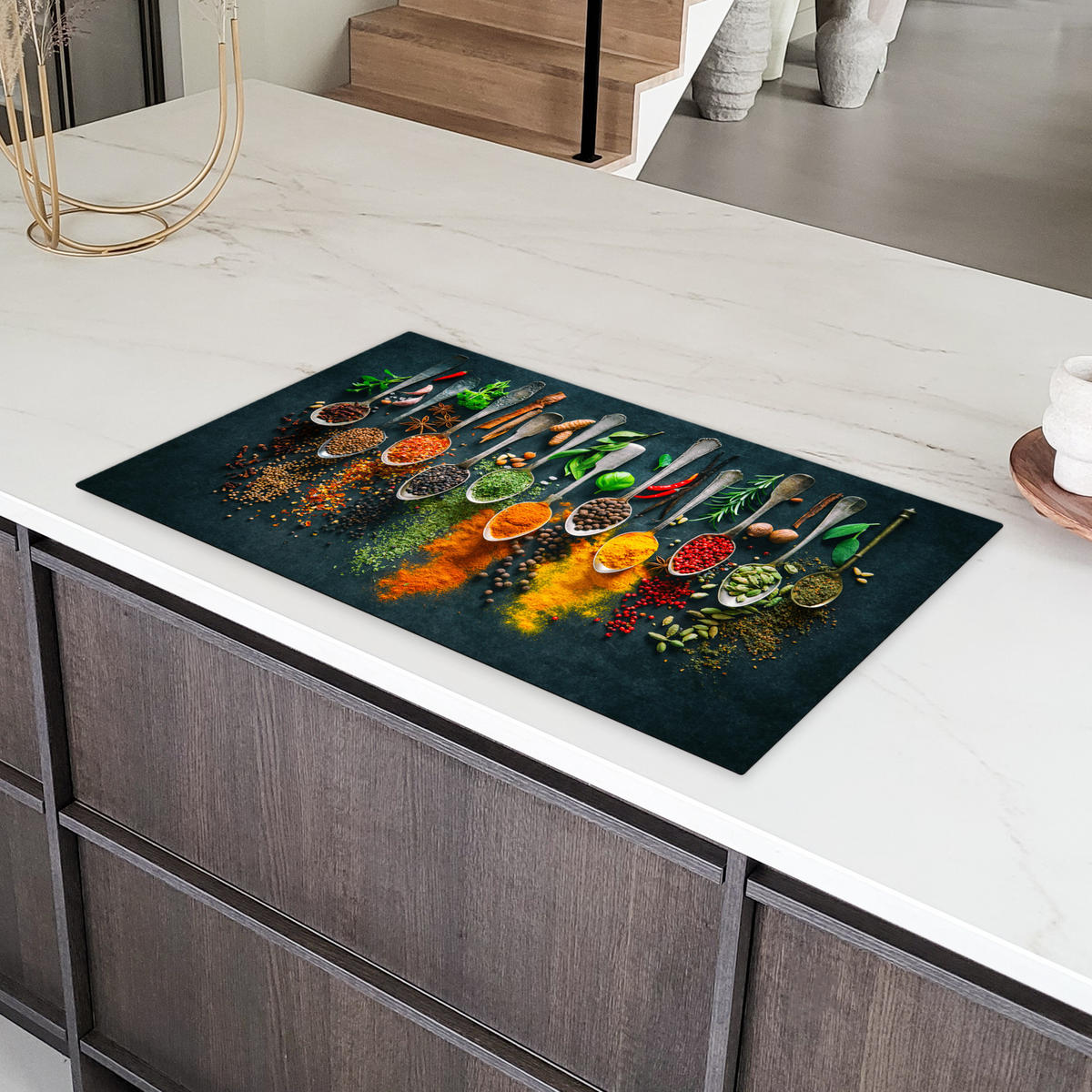 HERDABDECKPLATTE Kräuter - Gewürze - Löffel Induktionsschutz 91.2x52 cm - Multicolor, Kunststoff (91.2/52/0.2cm) - MuchoWow