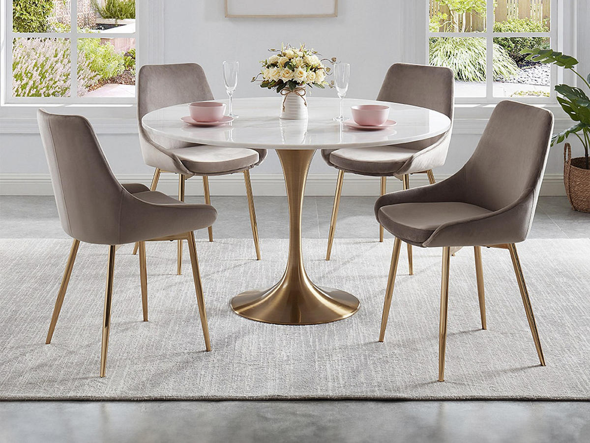 STUHL 6er-Set - Samt & Goldfarbenes Metall - Taupe - MASURIE - Taupe/Goldfarben, Textil (56/85.5/49cm) - Vente-Unique