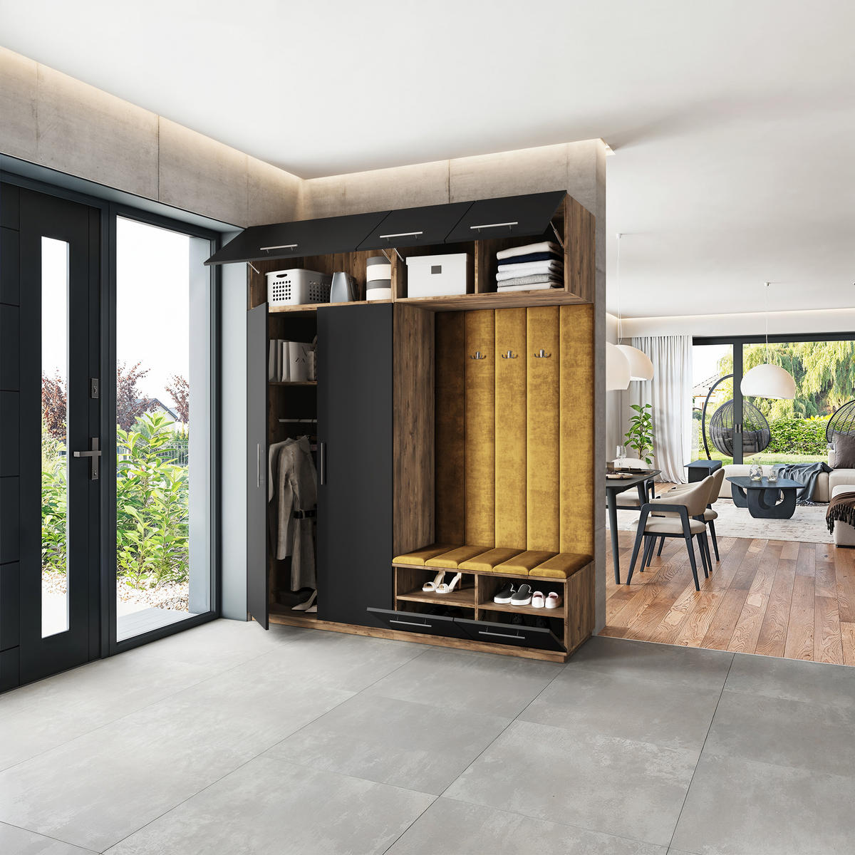 GARDEROBENSCHRANK REMA 200/240/60 cm Modern Garderobe-Set Eiche Lefkas - Eichefarben/Gelb, Holzwerkstoff (200/240/60cm) - MASSENO