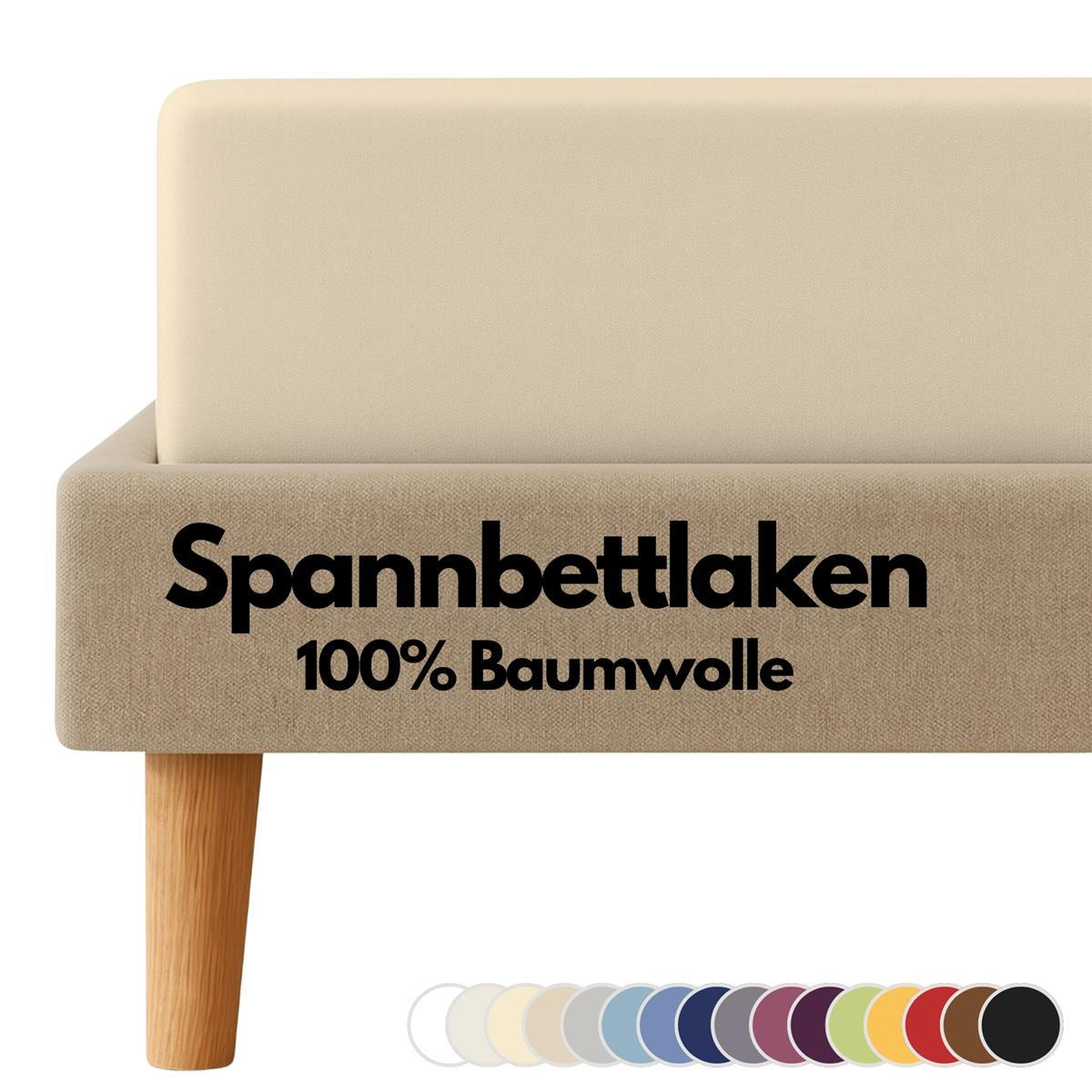 JERSEY-SPANNBETTLAKEN 180x200 - 200x200 cm, Bettlaken aus 100% Baumwolle mit Rundum-Gummizug, Spannbetttuch Beige - Beige, Textil (200/200cm) - Carpe Sonno