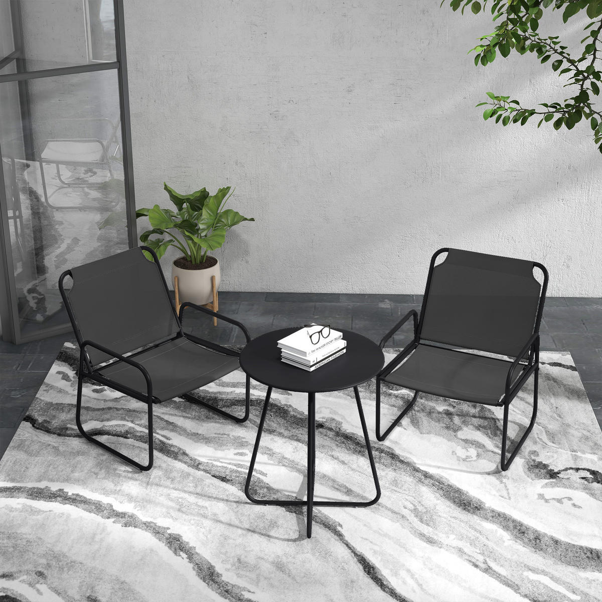 BALKONSET 3-teilig DE-14094 2 Sessel + runder Tisch Grau - Grau, Metall - ComfortXL