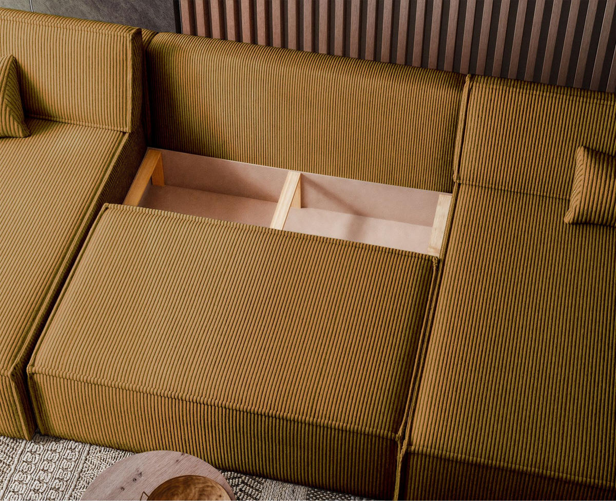 WOHNLANDSCHAFT Scarlo Senfgelb Cordbezug - Gelb/Schwarz, Kunststoff/Textil (312/83/145cm) - Selsey