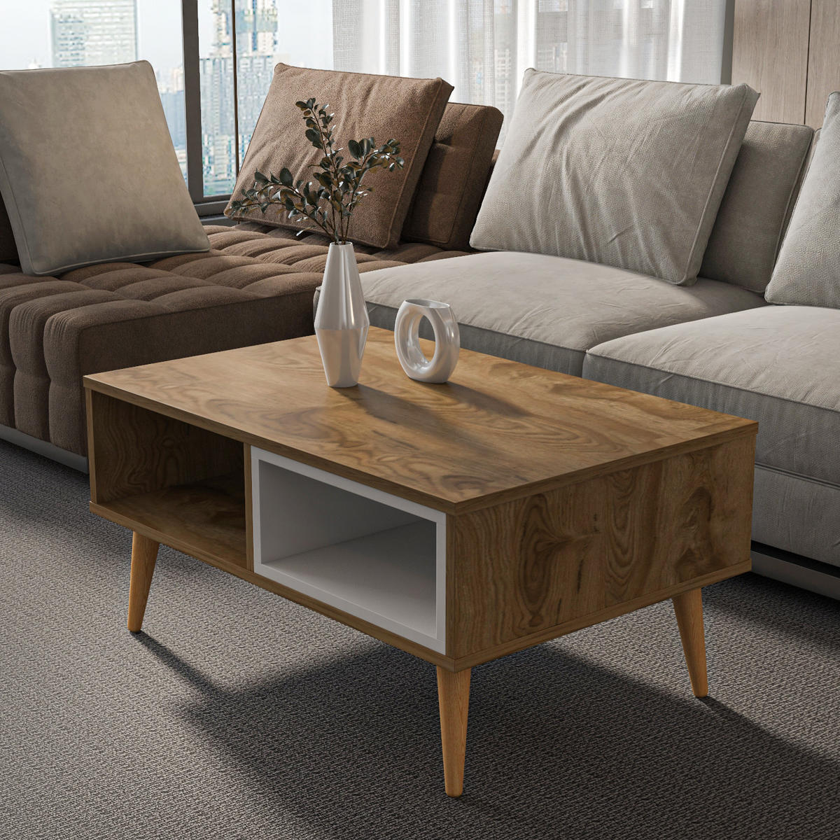 COUCHTISCH Oberon Oud Weiß - Walnussfarben, Holzwerkstoff (60/90/43cm) - Decorotika