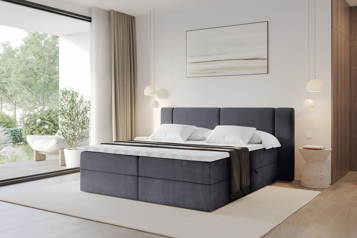 BOXBETT mit Matratze H4 - EVON - 180x200 cm Dunkelgrau - Dunkelgrau, Holzwerkstoff (180/200cm) - ALTDECOR