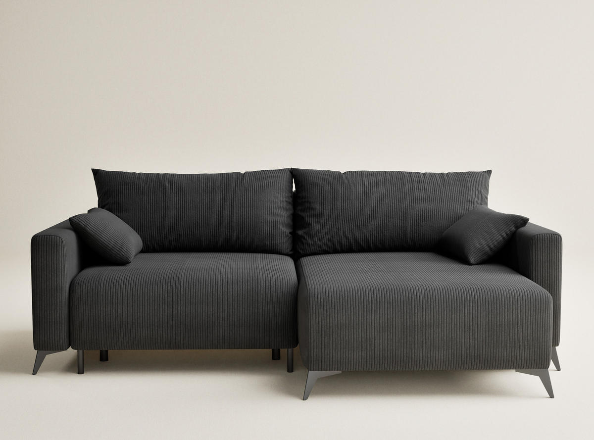 ECKSOFA MIT SCHLAFFUNKTION Leon Anthrazit Samtstoff - Anthrazit/Schwarz, Holz/Holzwerkstoff (239/148cm) - Maison de Reve