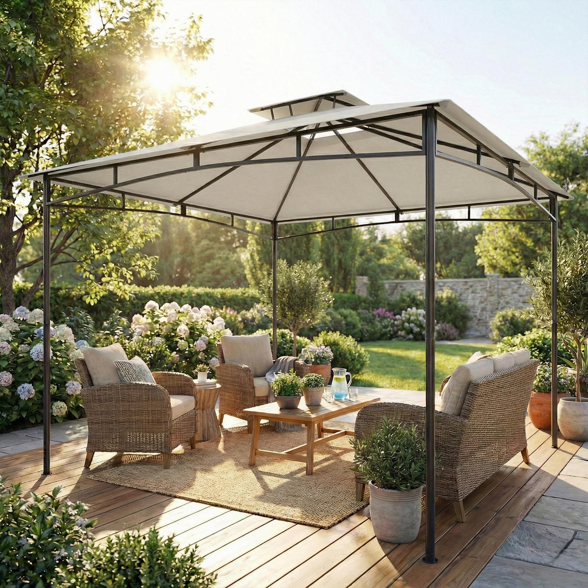 PAVILLON Polyester, Metall Cremeweiß - Dunkelgrau, Textil/Metall (300/285/300cm) - Outsunny