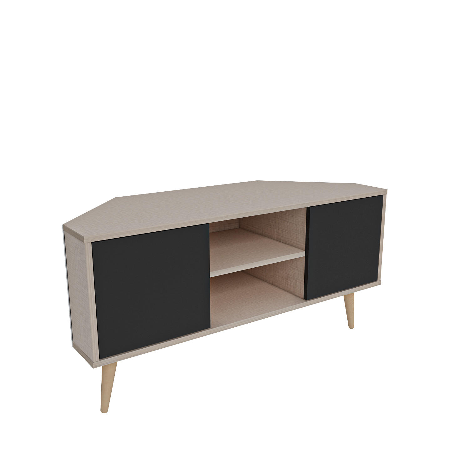 TV-ELEMENT Lesson Baumwollbeige Schwarz - Schwarz, Holzwerkstoff (120/59.8/45cm) - Decorotika