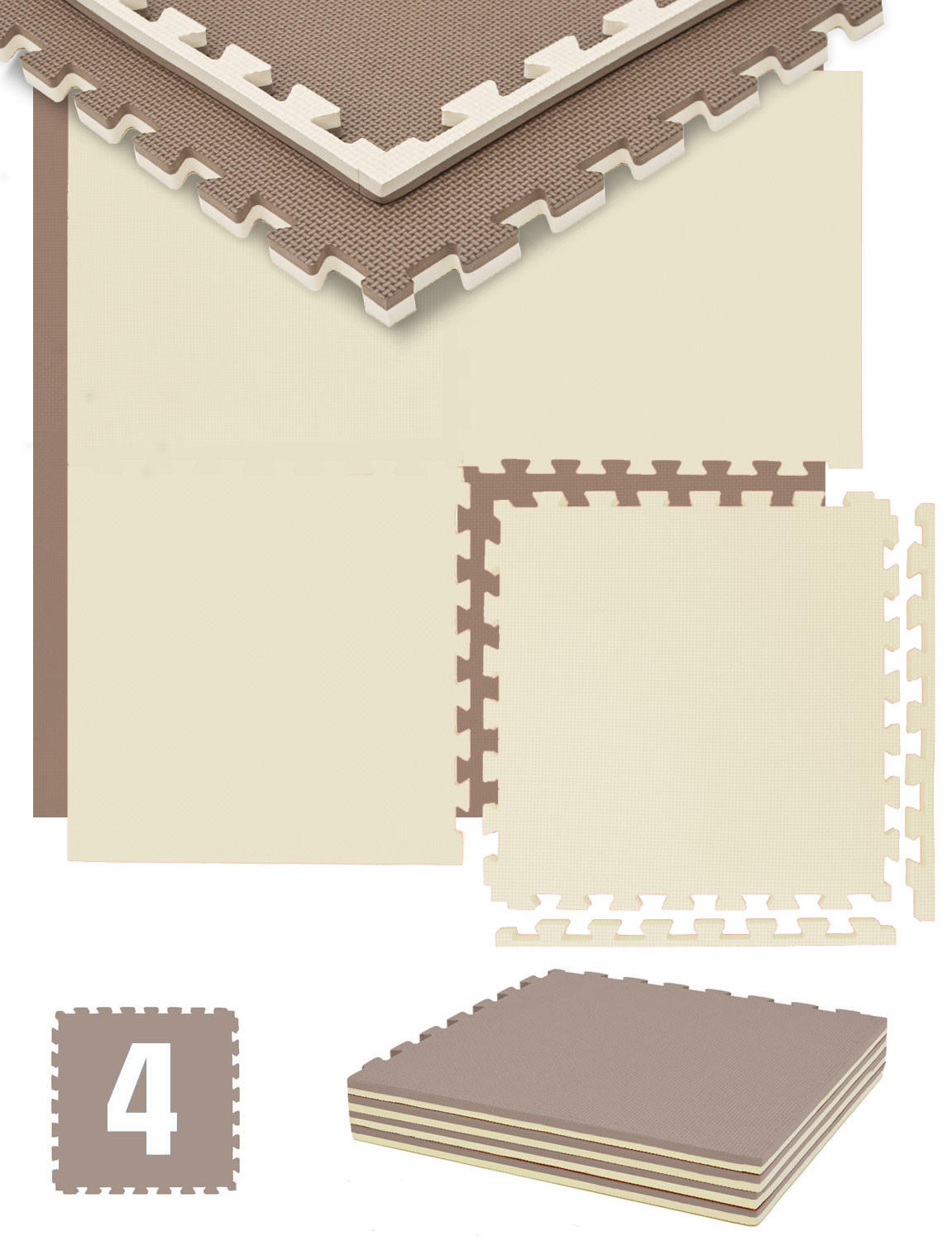 BODENSCHUTZMATTE 50x50x2 cm, Beige Braun, 4er Set - Beige, Kunststoff (50/50/2cm) - eyepower