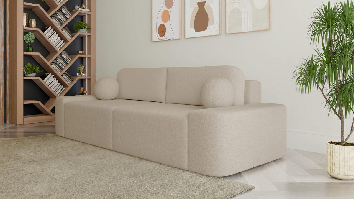 SOFA Lisbon - Beige (Arena 3) - Beige, Holzwerkstoff (268/85/110cm)