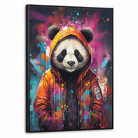 LEINWAND Bilder mit Rahmen - Panda - Jacke - Graffiti - Orange - 50x70 - Orange, Textil (50/70cm) - MuchoWow