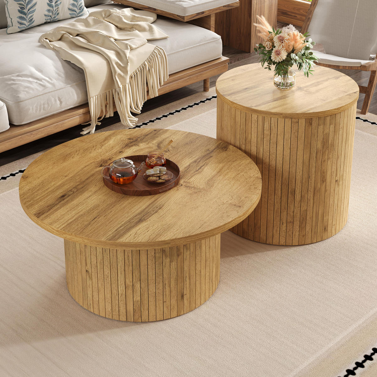 COUCHTISCH-SET 75/75/36 + 50/50/50,5 cm aus MDF, flexibel kombinierbar mit Stauraum in Naturholzoptik, Natur - Naturfarben, Holzwerkstoff (75/75/36cm) - Redom