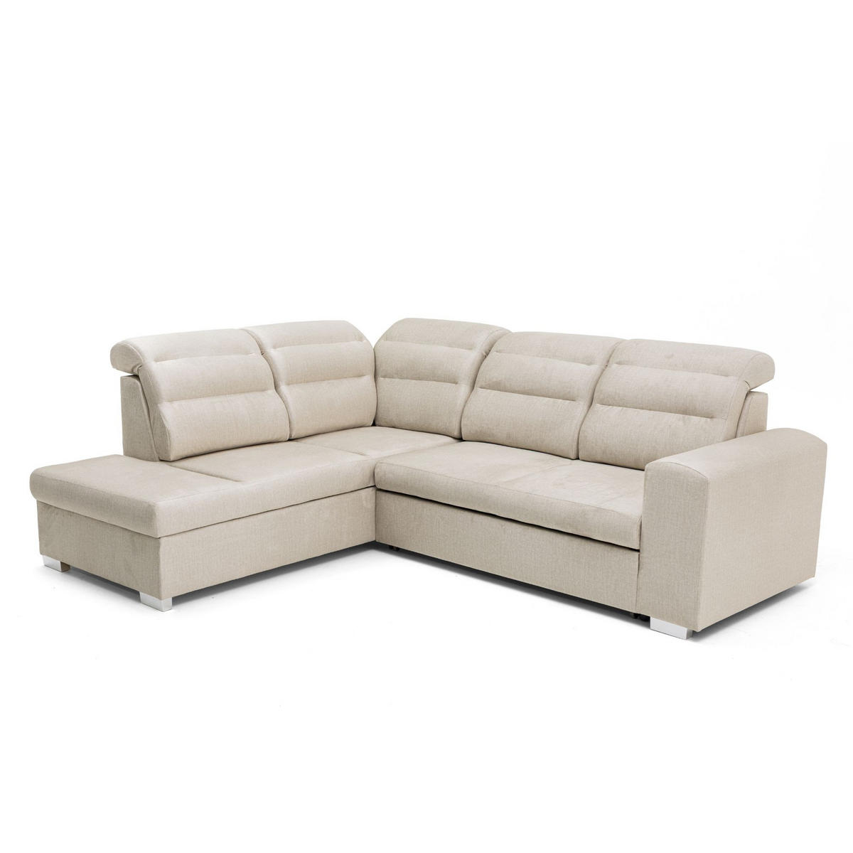 ECKSOFA CLOUD L Links mit Schlaffunktion 120x190 Velours Creme - Chromfarben/Creme, Holz/Kunststoff (202/260cm) - Muffo