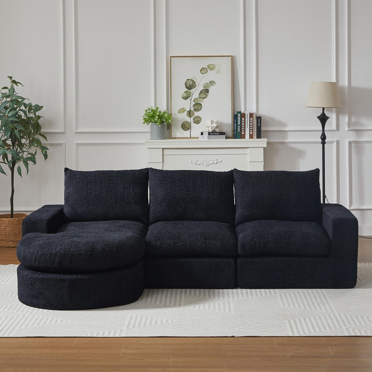 SCHLAFSOFA aus Chenille mit Liegestuhl, 2-teilig - Schwarz, Textil (322.5/81.2/217.7cm)