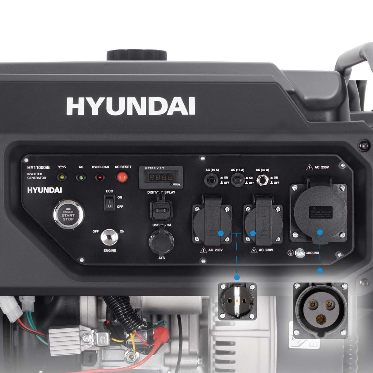 INVERTER-GENERATOR HY11000iE (11.0 kW, E-START, 2 x 230V, ECO-Modus) - Schwarz, Metall (68/55/58.5cm) - HYUNDAI