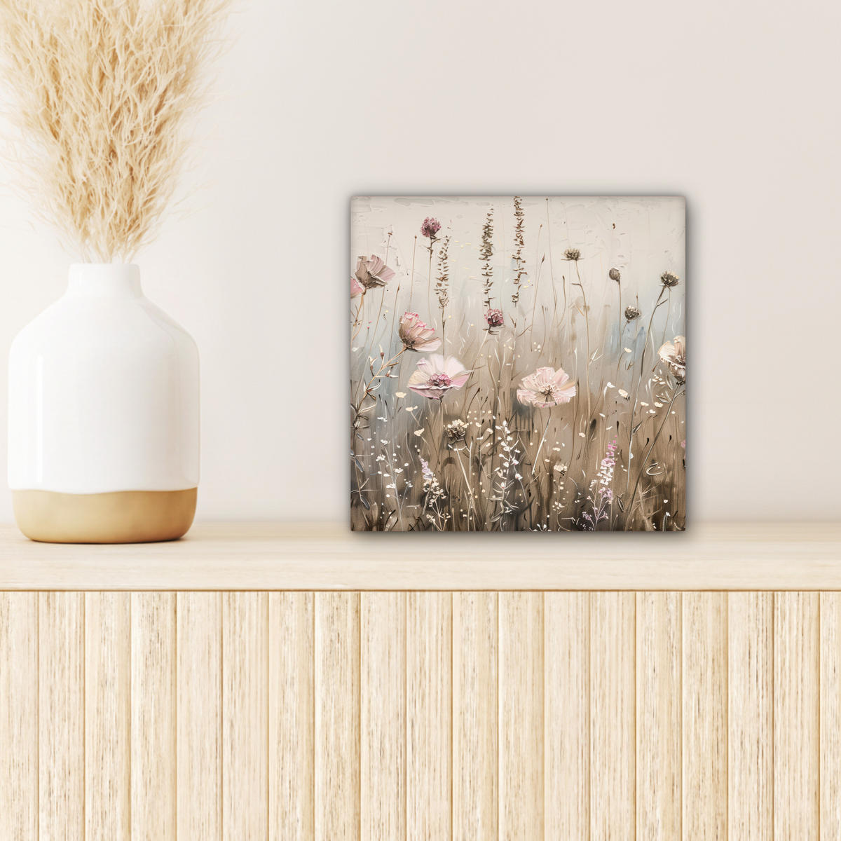 LEINWANDBILD Blumen - Rosa - Modern - Beige 20x20 cm - Beige, Textil (20/20cm) - MuchoWow