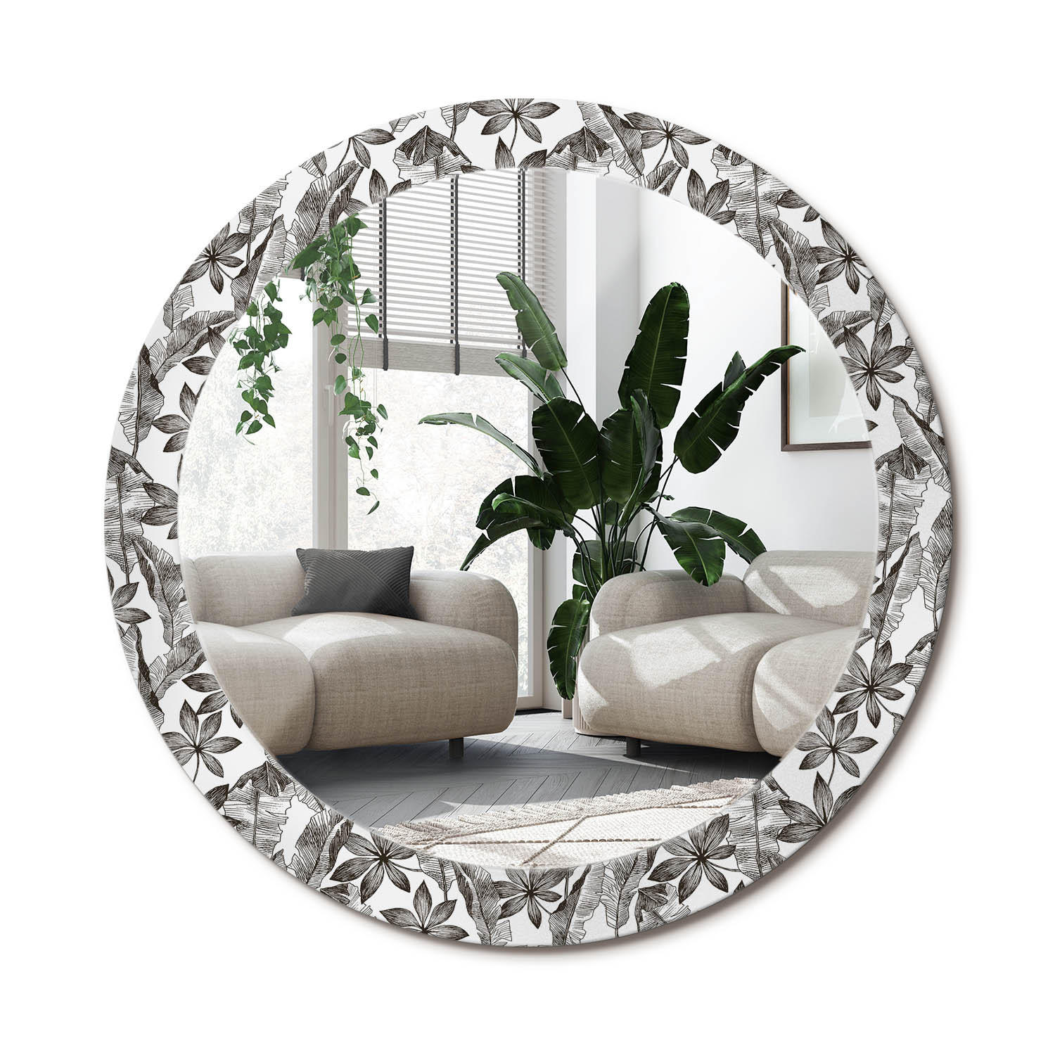 SPIEGEL Rund Ø 80 cm mit Aufdruck - Schwarz, Glas (80/80/0.4cm) - Wallfluent