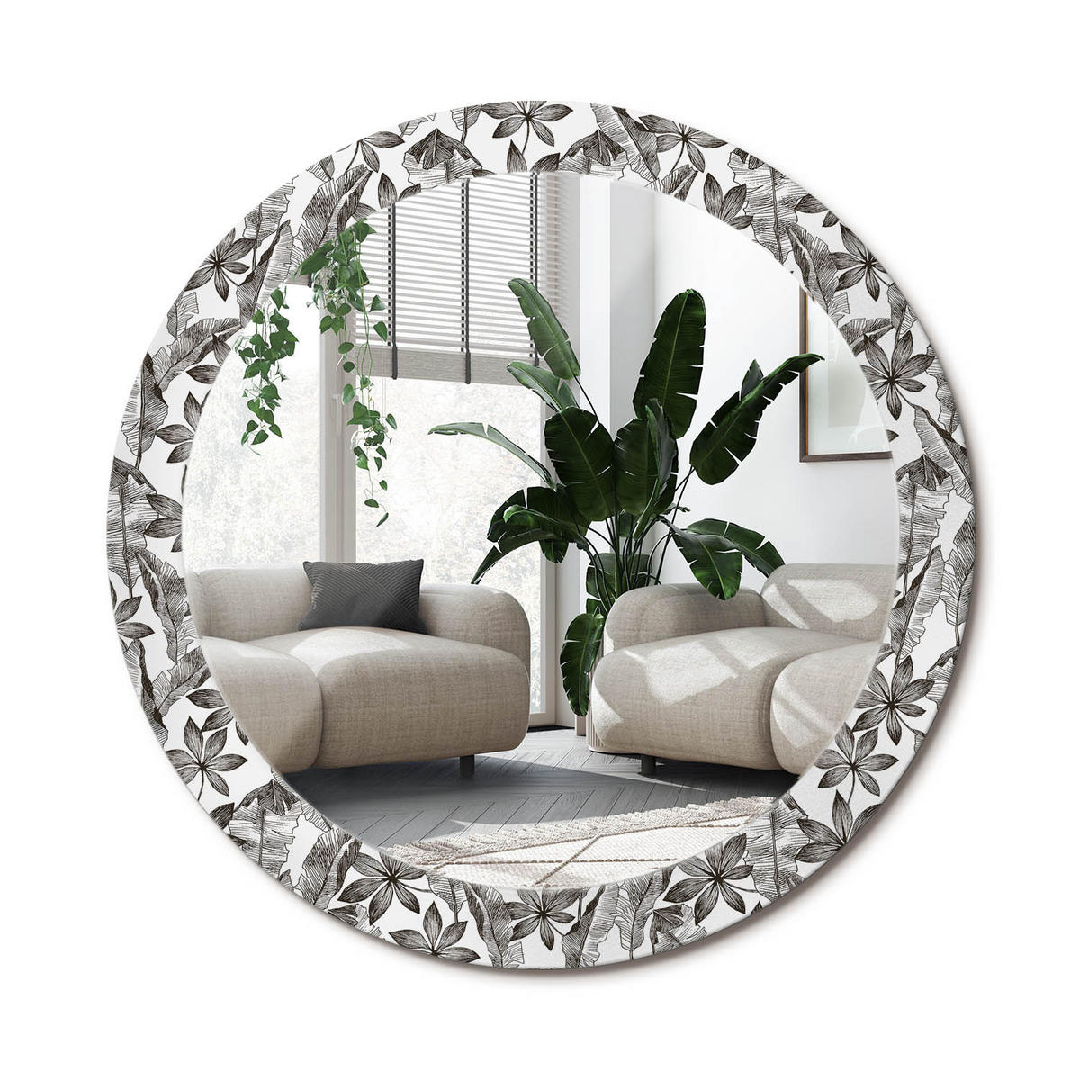 SPIEGEL Rund Ø 80 cm mit Aufdruck - Schwarz, Glas (80/80/0.4cm) - Wallfluent