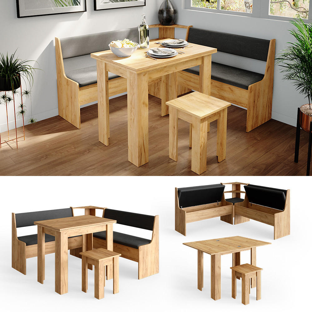 ECKBANKGRUPPE Roman Goldkraft Eiche 150 x 41.5 cm mit Tisch - Anthrazit/Eiche Wotan, Holzwerkstoff (150/80/150cm) - Vicco
