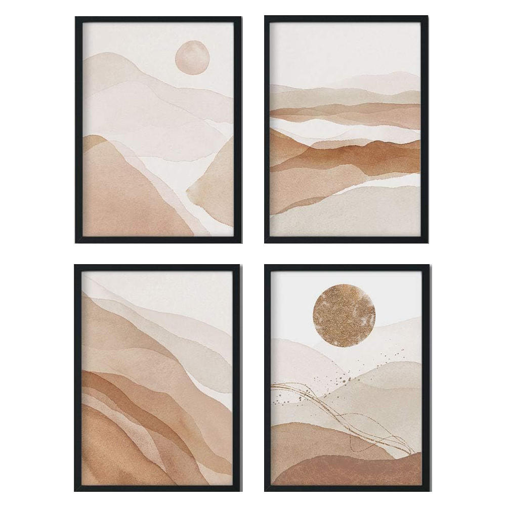 POSTER Set mit 4 Blätter und abstrakten Formen mit braunen Tönen A3 Rahmenlos - Klar, Papier (29.7/3cm) - Nacnic