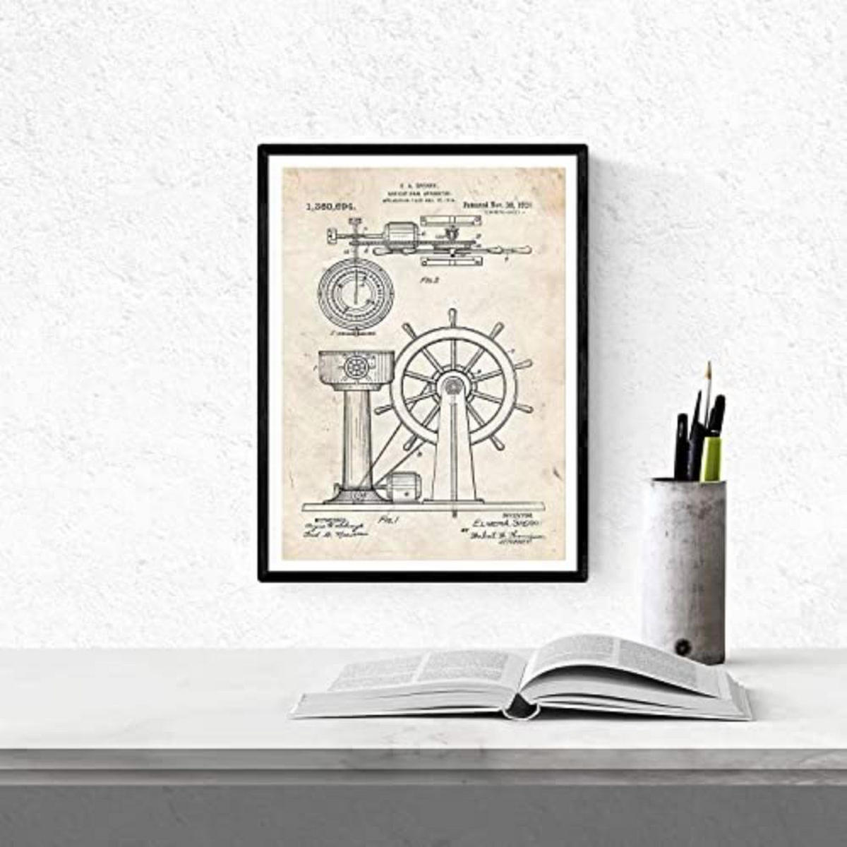 POSTER Set mit 4 Jahrgang Patenten Booten A4 Schwarzer Rahmen - Schwarz, Papier (29.7/3cm) - Nacnic