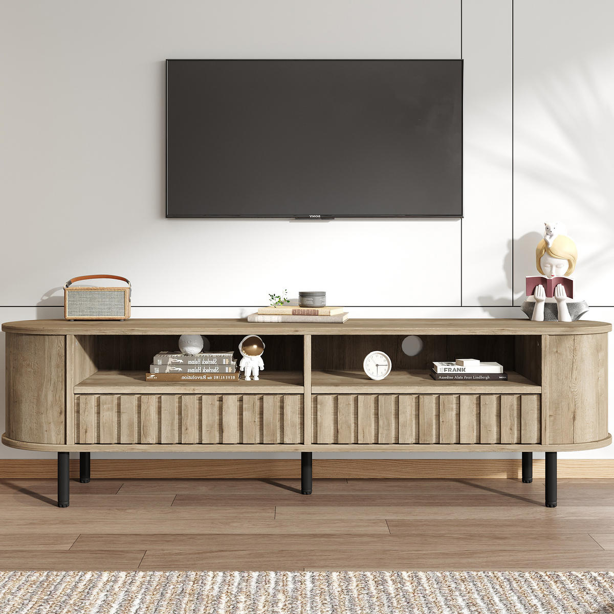 TV-LOWBOARD 160x40x48 cm Naturholz 2 Schränke 2 Schubladen - Naturfarben, Holzwerkstoff (40/48/160cm) - FLIEKS