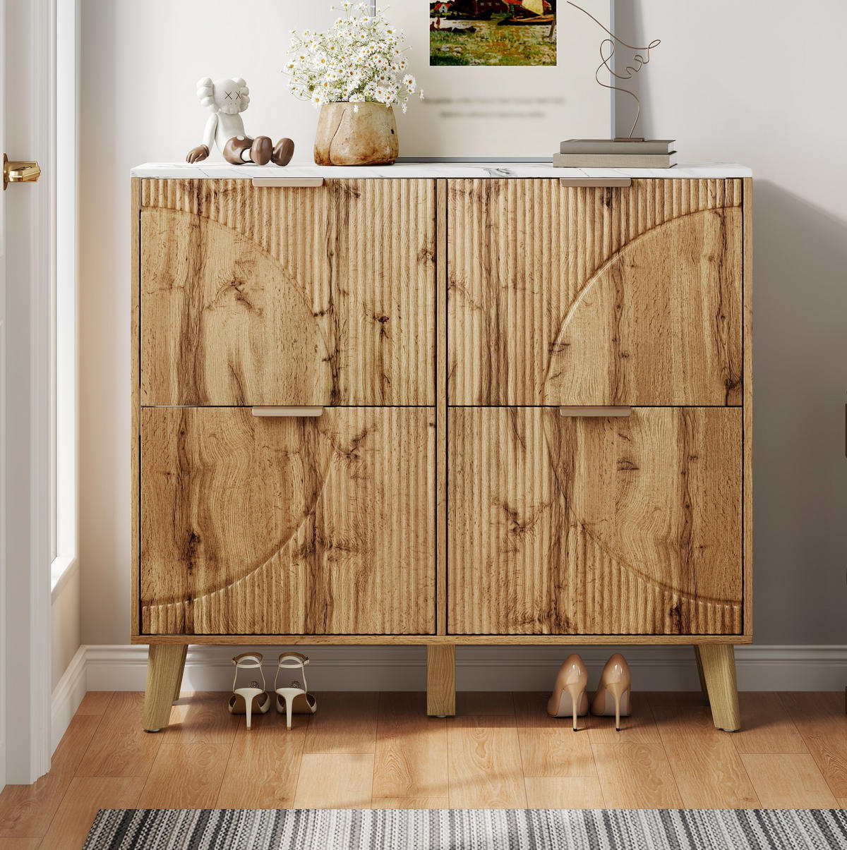 SCHUHSCHRANK mit 4 Klapptüren 105 x 24 x 95,5 cm MDF Natural - Naturfarben, Holz (24/95.5/105cm) - Beauniv