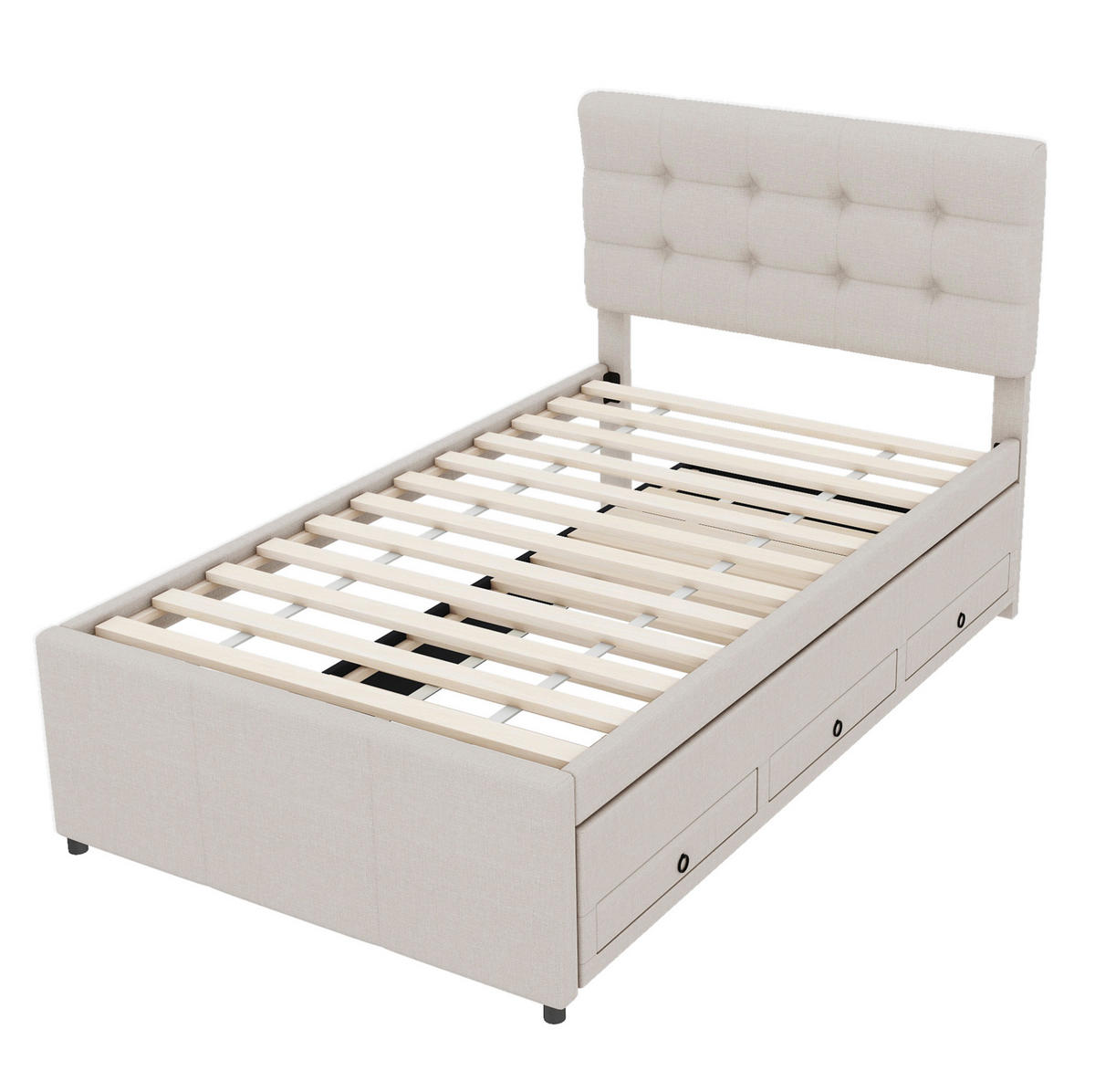 POLSTERBETT 90/200 cm Beige aus Leinen mit Ausziehbett - Beige, Textil (90/200cm) - OKMYHOME