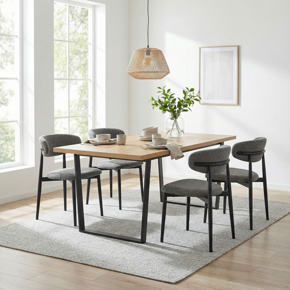 ESSGRUPPE VIDAGO AZUL 5er Set grau, schwarz, Wildeiche - Grau, Holzwerkstoff - IDIMEX