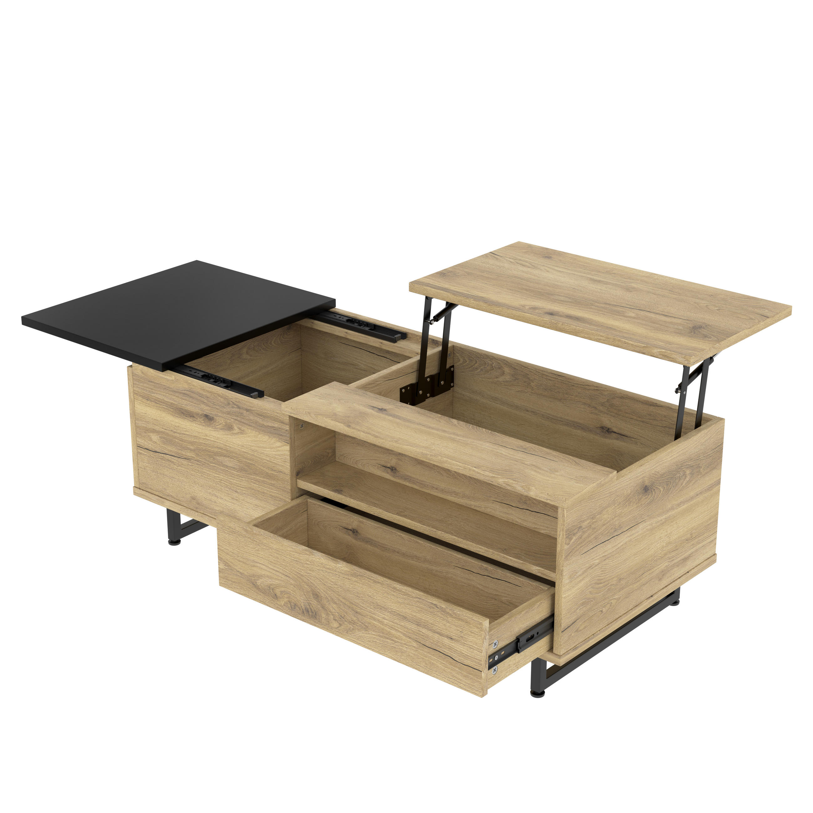 COUCHTISCH Natur Holzwerkstoff höhenverstellbar mit LED-Bodenlicht und vielfältigem Stauraum - Naturfarben, Holzwerkstoff (50/106.5/27.5cm) - Luhomfu