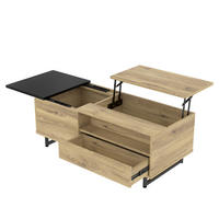 COUCHTISCH Natur Holzwerkstoff höhenverstellbar mit LED-Bodenlicht und vielfältigem Stauraum - Naturfarben, Holzwerkstoff (50/106.5/27.5cm) - Luhomfu
