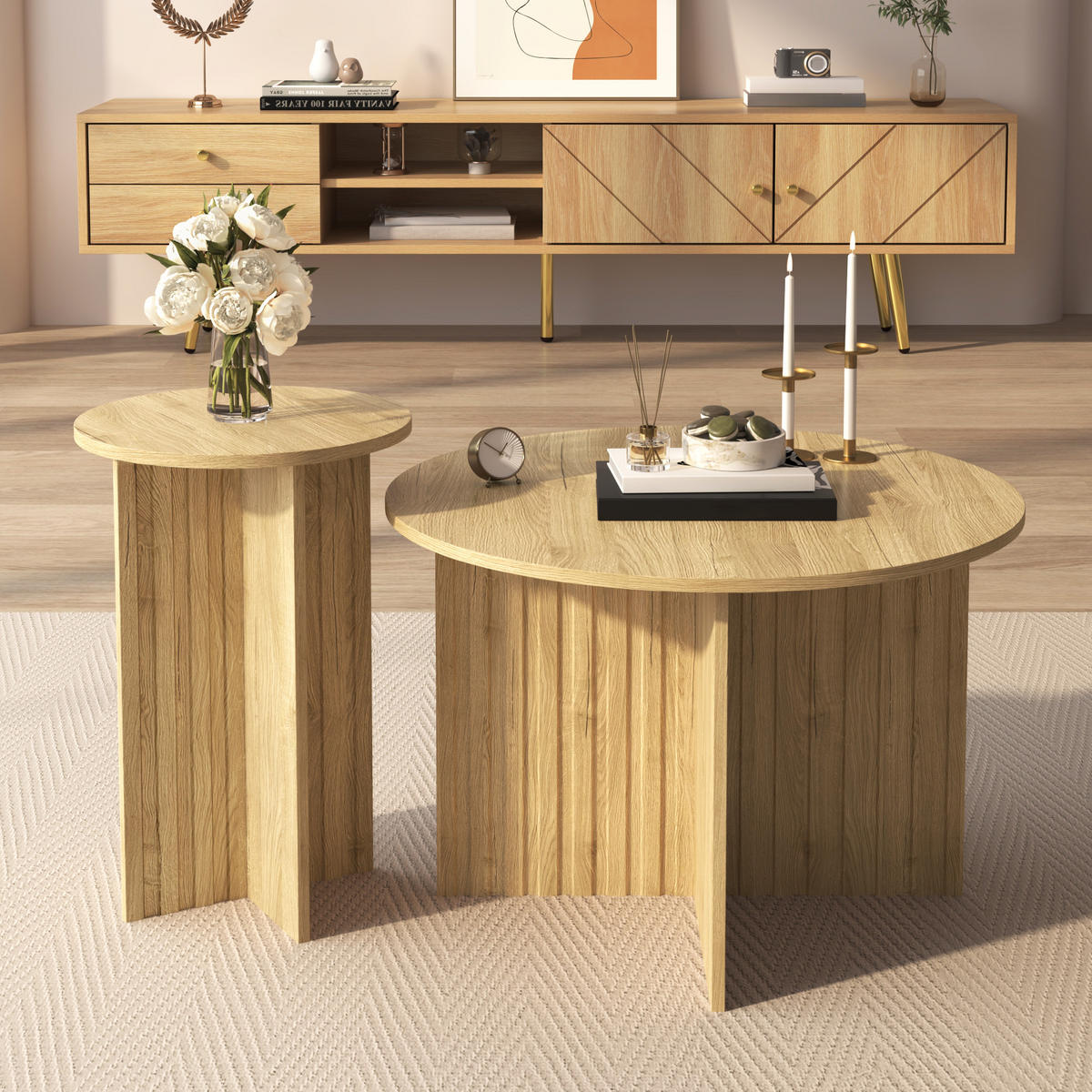 COUCHTISCH 76 cm 2er-Set natur in skandinavischem Design - Naturfarben, Holzwerkstoff (76/76/50cm) - OKWISH