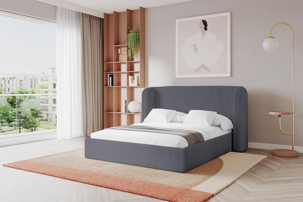POLSTERBETT mit Bettkasten und Lattenrost, Boxbett ohne Matratze - ESTI 160x200 Dunkelgrau - Dunkelgrau, Holzwerkstoff/Textil (160/200cm) - ALTDECOR